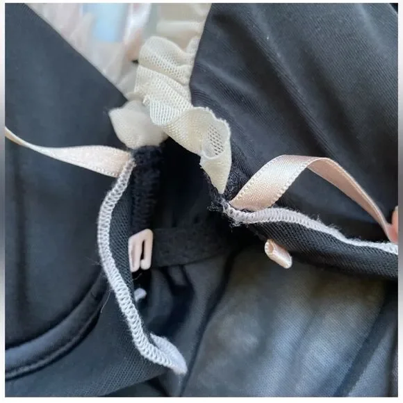 VTG Victoria’s Secret Black Mesh Sheer Babydoll Pink Trim Open FrontSize M - Picture 10 of 13